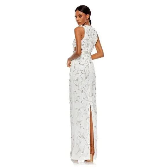 Mac Duggal 10873 White Beaded Sleeveless High Neck Cut Out Gown Size 4 AS IS - Picture 2 of 16